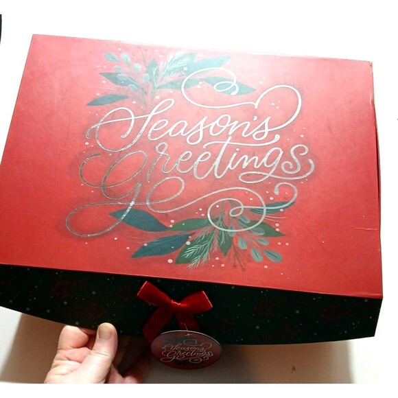 Decorative Christmas Box Red Bow Season's Greetings Hook and Loop Closure - Picture 3 of 6